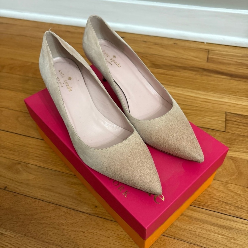 Kate Spade Melanie Blush Glitter Suede Kitten Heels Size 8 Wedding Shoes